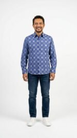 Yazid Modern Batik Shirt in True Blue