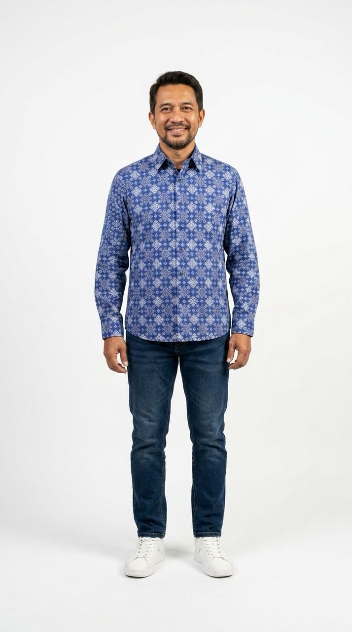 Yazid Modern Batik Shirt in True Blue