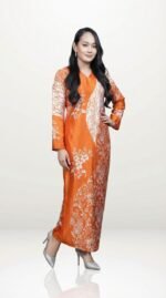 Warda Batik Caftan Dress in Papaya Orange