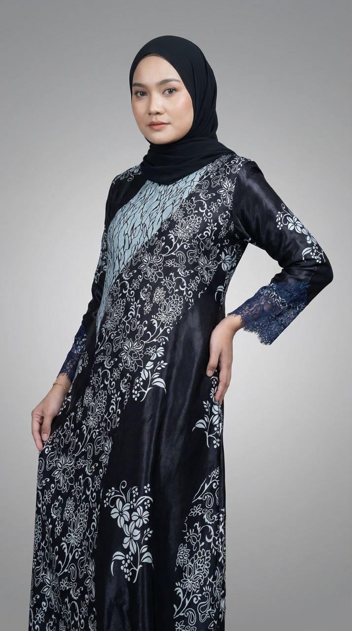 Warda Batik Caftan Dress in Winter Blue