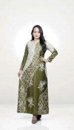 Warda Batik Caftan Dress in Olive Green