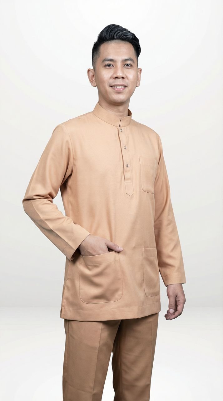 Yusha Baju Melayu in Buff Brown
