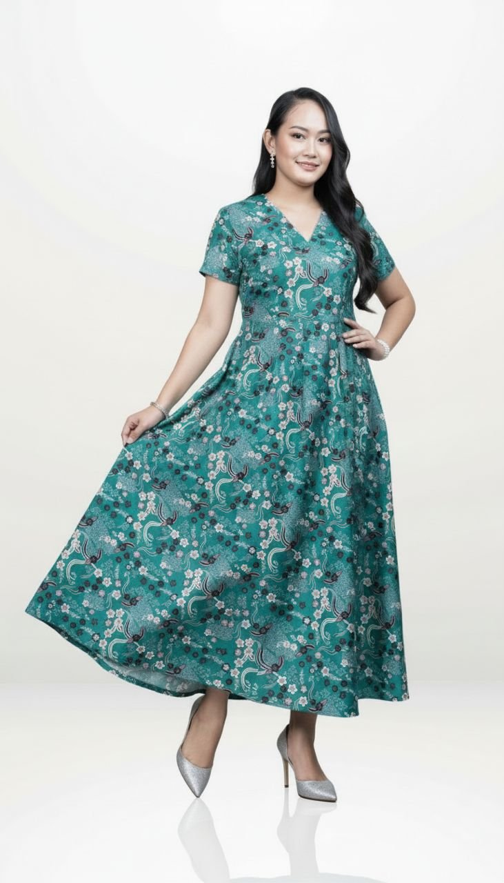 Mina Modern Batik Dress in Teal Green