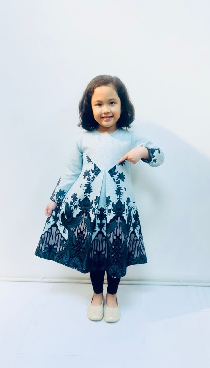 Saira Kids Batik Dress in Coral Blue