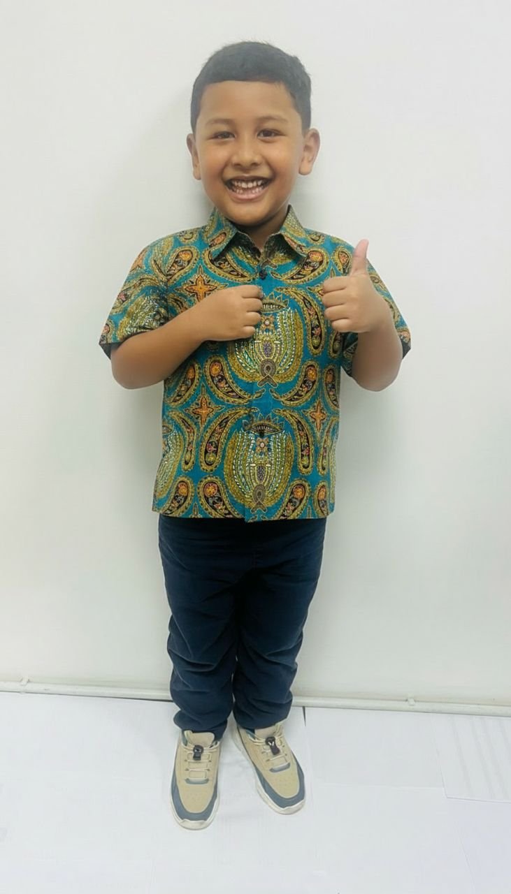 Aydin Kids Batik Shirt in Dark Cyan