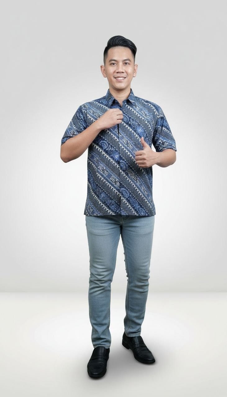 Ayaz Modern Batik Shirt in Lake Blue