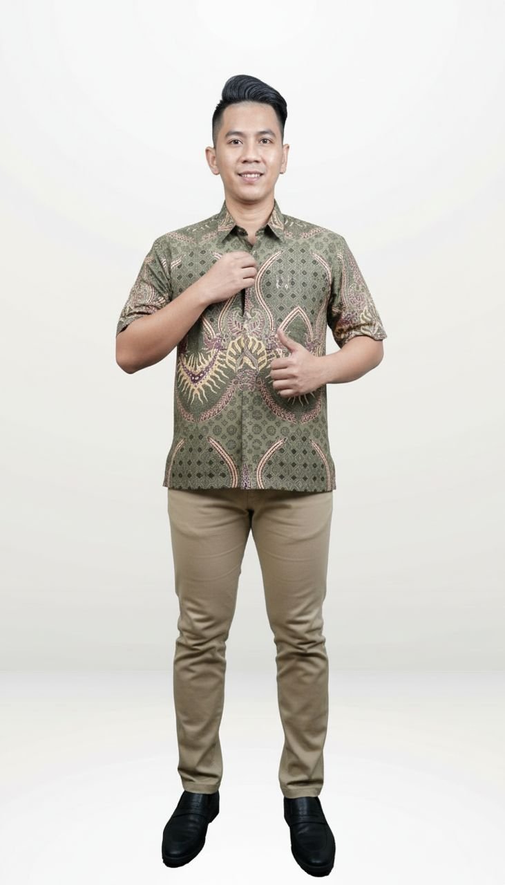 Nawaf Modern Batik Shirt in Sage Green