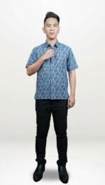 Kashir Modern Batik Shirt in Steel Blue