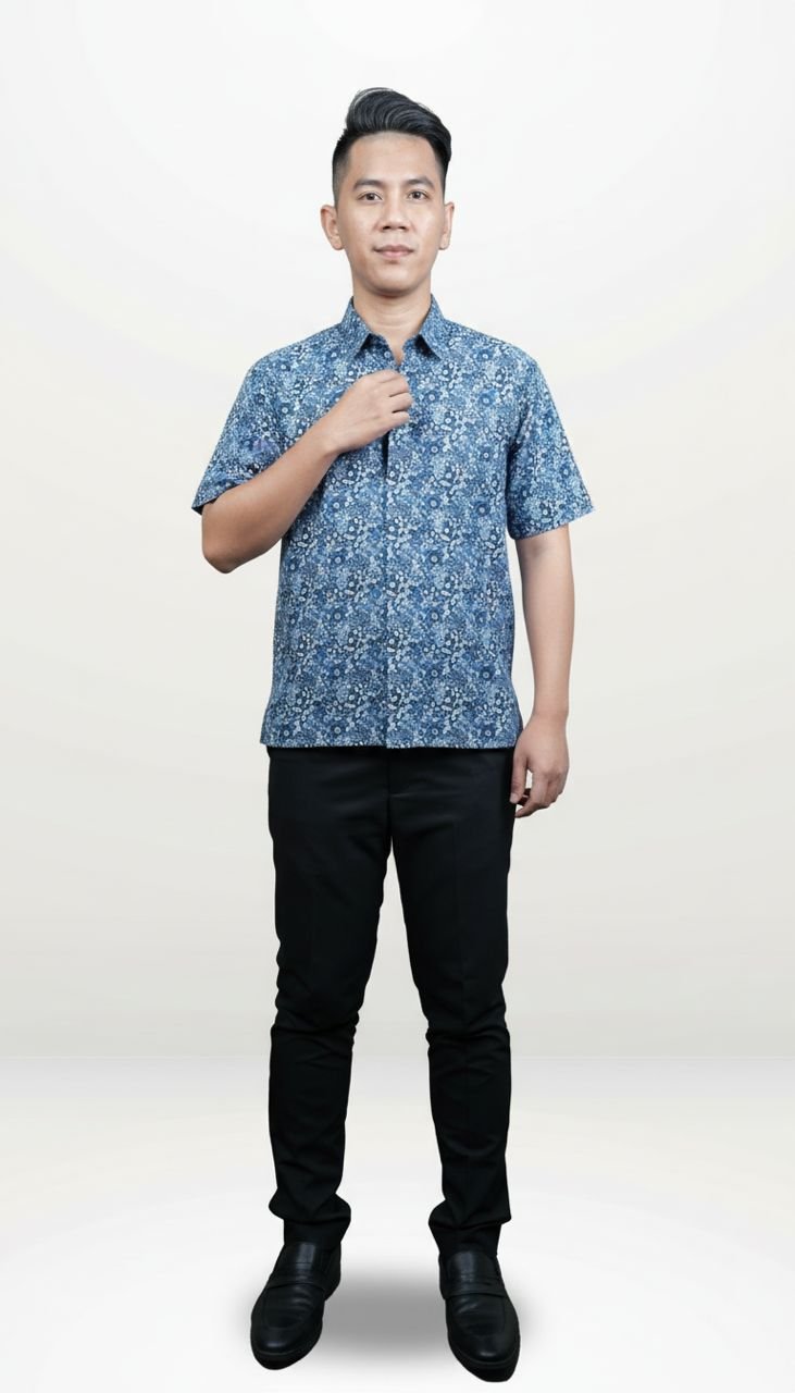 Kashir Modern Batik Shirt in Steel Blue