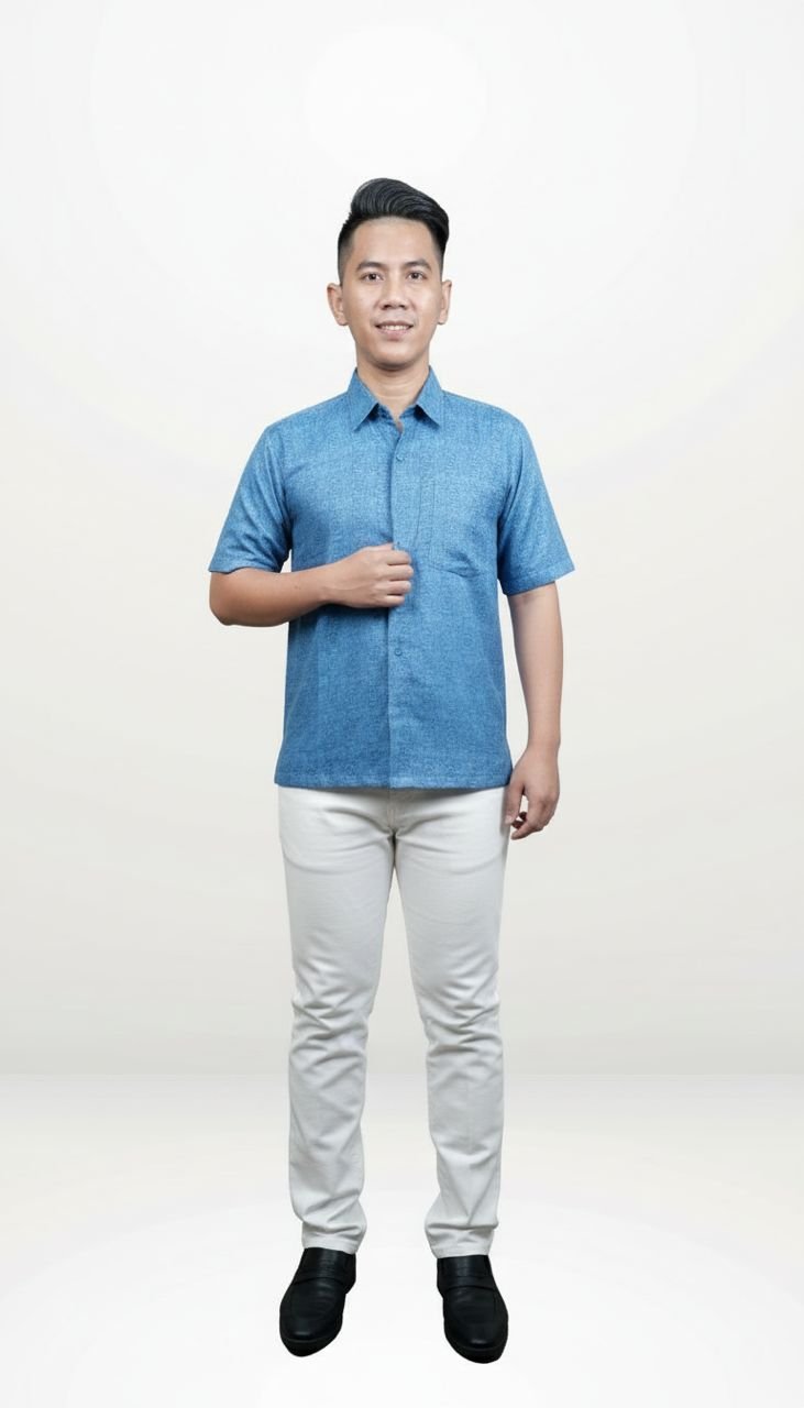 Qadri Modern Batik Shirt in Ice Blue