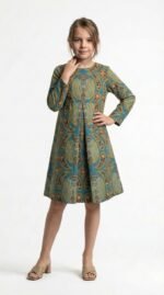 Zunaira Kids Batik Dress in Dark Cyan (Limited Edition)