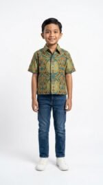 Aydin Kids Batik Shirt in Dark Cyan