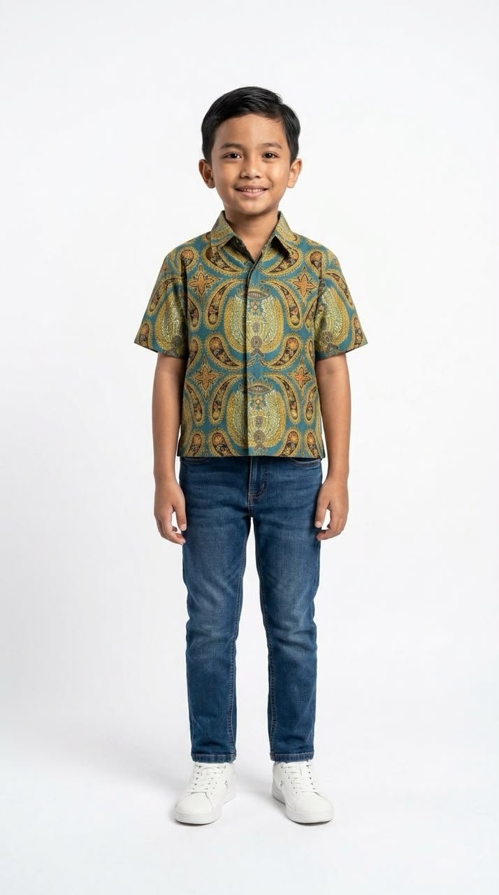 Aydin Kids Batik Shirt in Dark Cyan