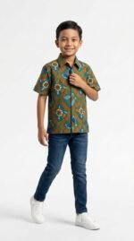 Rehan Kids Batik Shirt in Teal Blue