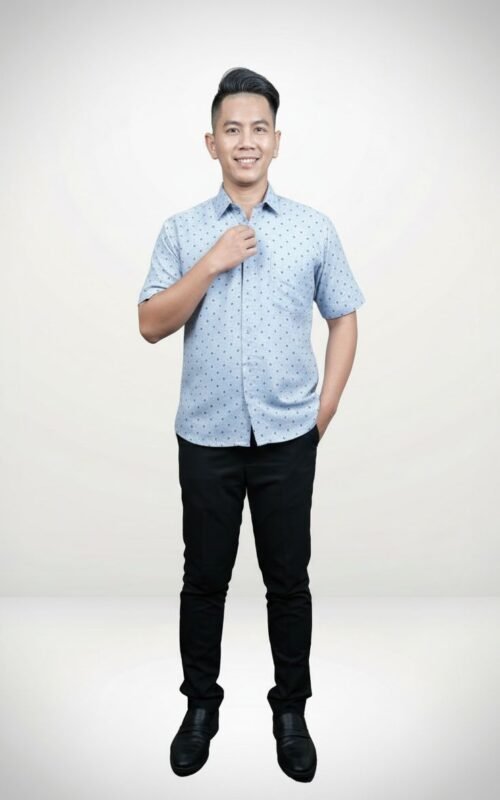 Majdi Modern Batik Shirt in Misty Blue