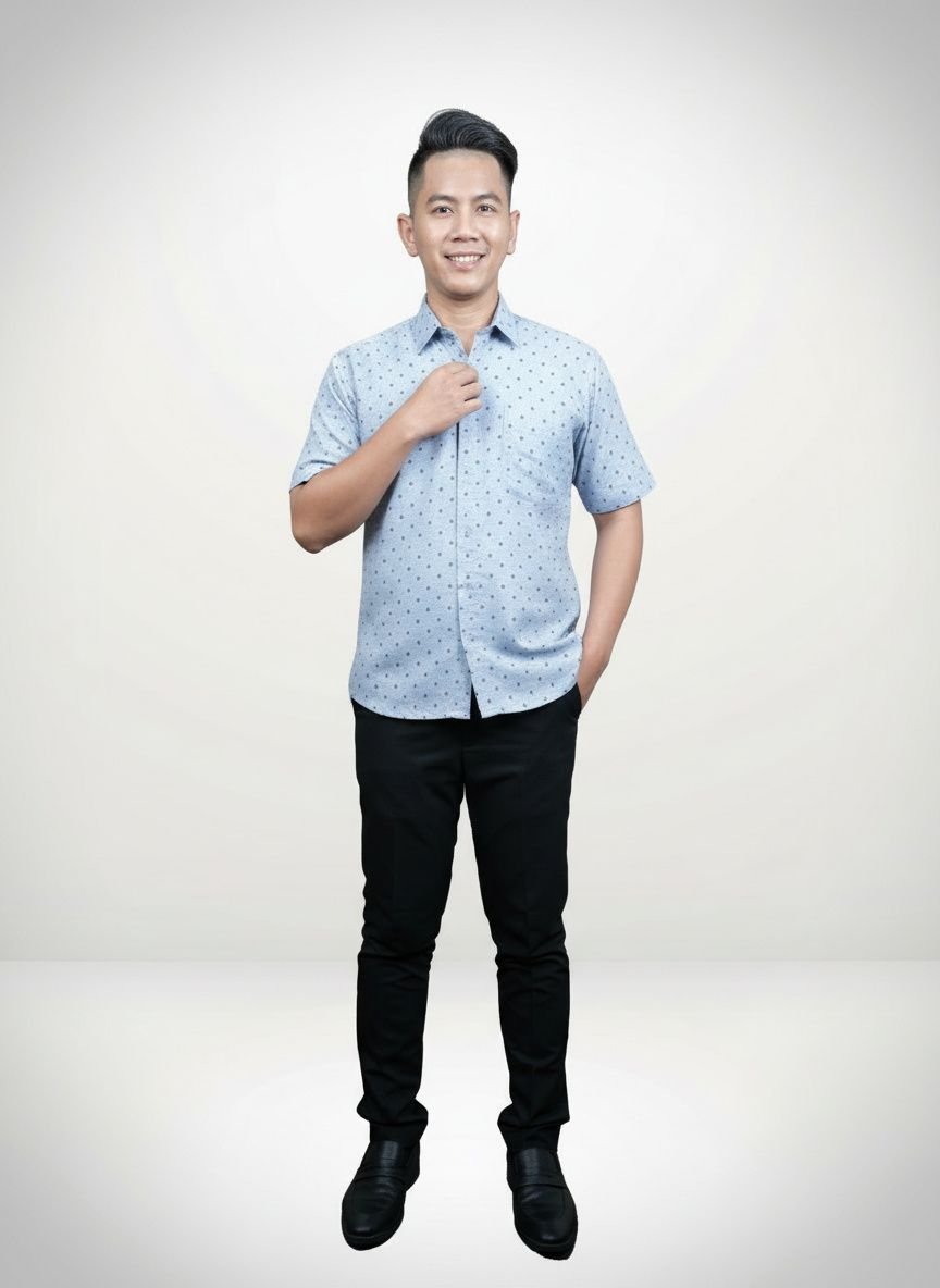 Majdi Modern Batik Shirt in Misty Blue