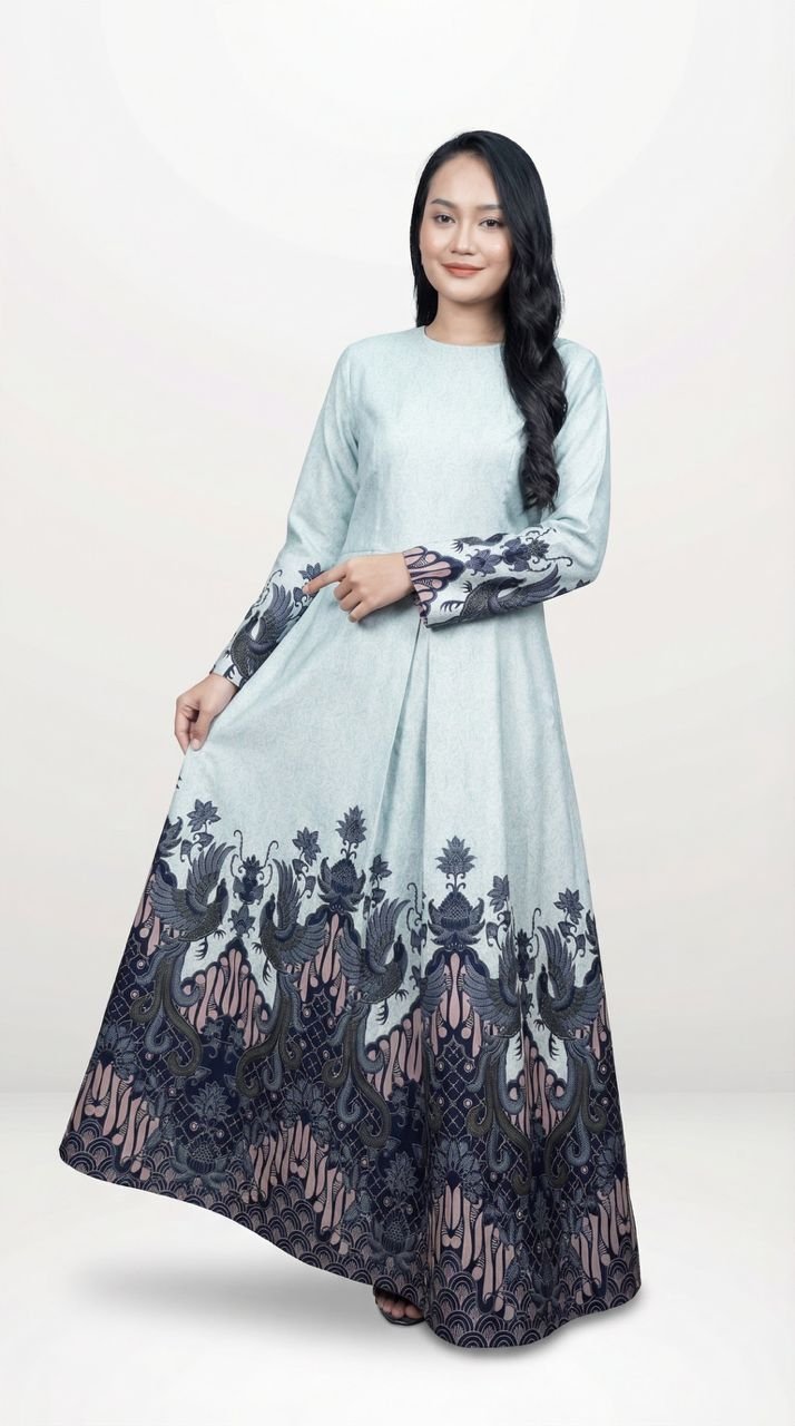 Gulnar Batik Dress in Coral Blue