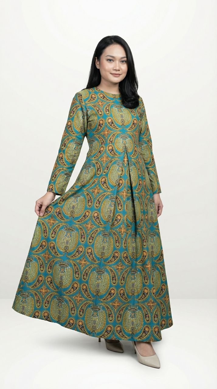 Zunaira Batik Dress in Dark Cyan
