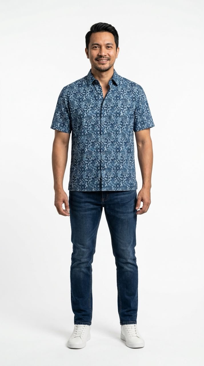 Kashir Modern Batik Shirt in Steel Blue