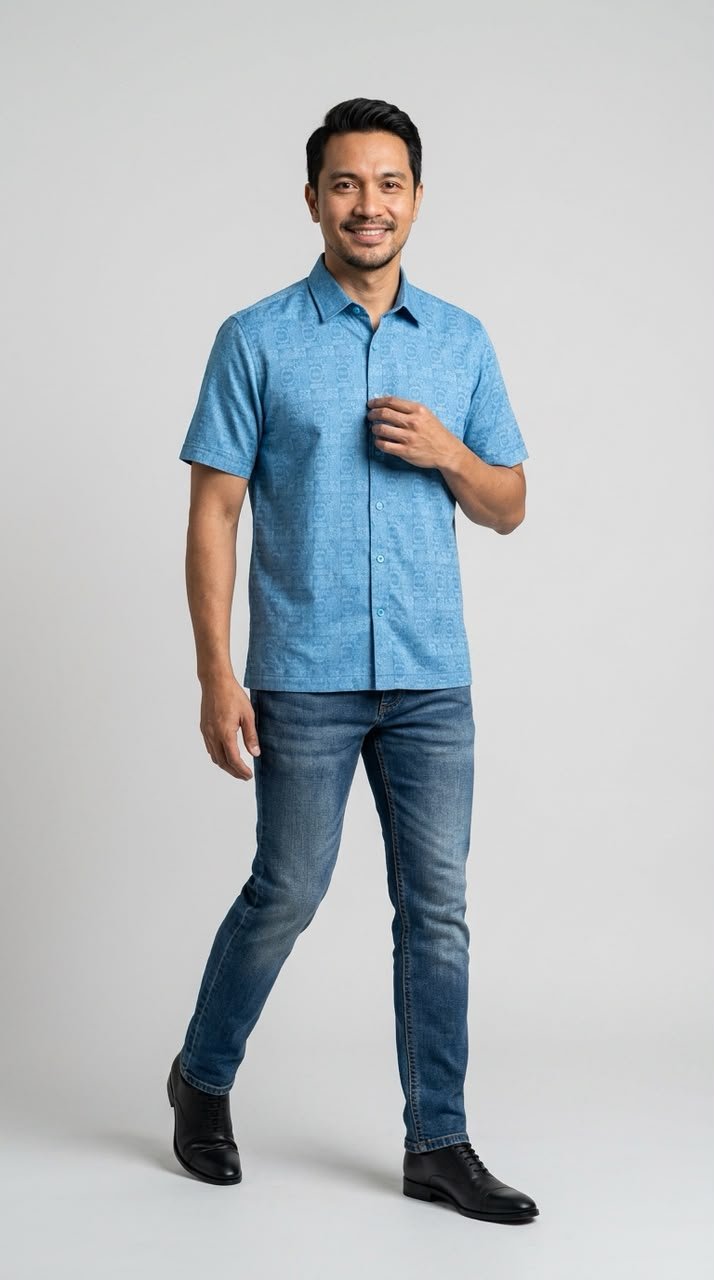 Qadri Modern Batik Shirt in Ice Blue