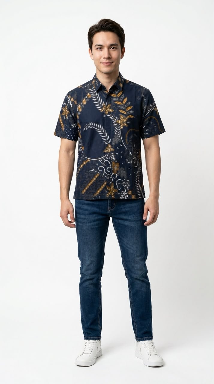 Hamza Batik Shirt in Prussian Blue