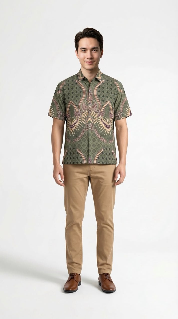 Nawaf Modern Batik Shirt in Sage Green
