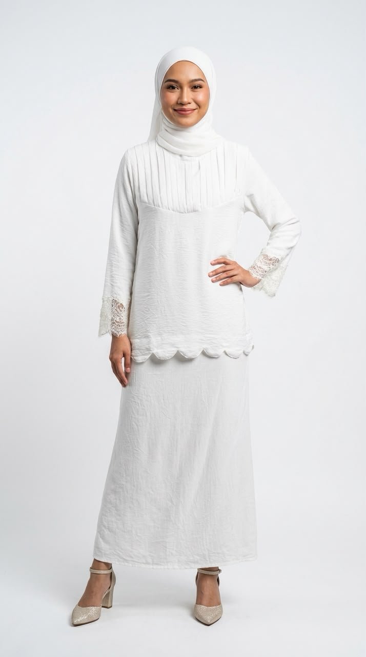 Basma Modern Kurung in Off White (Limited Edition)