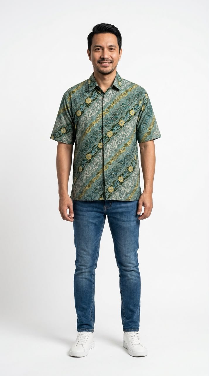 Rafi Modern Batik Shirt in Tropical Teal