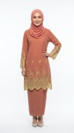 Delisha Modern Kurung in Pinkish Orange